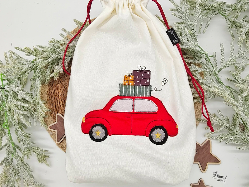 Preview: Retro Auto Weihnachts Set - doodle Stickdatei